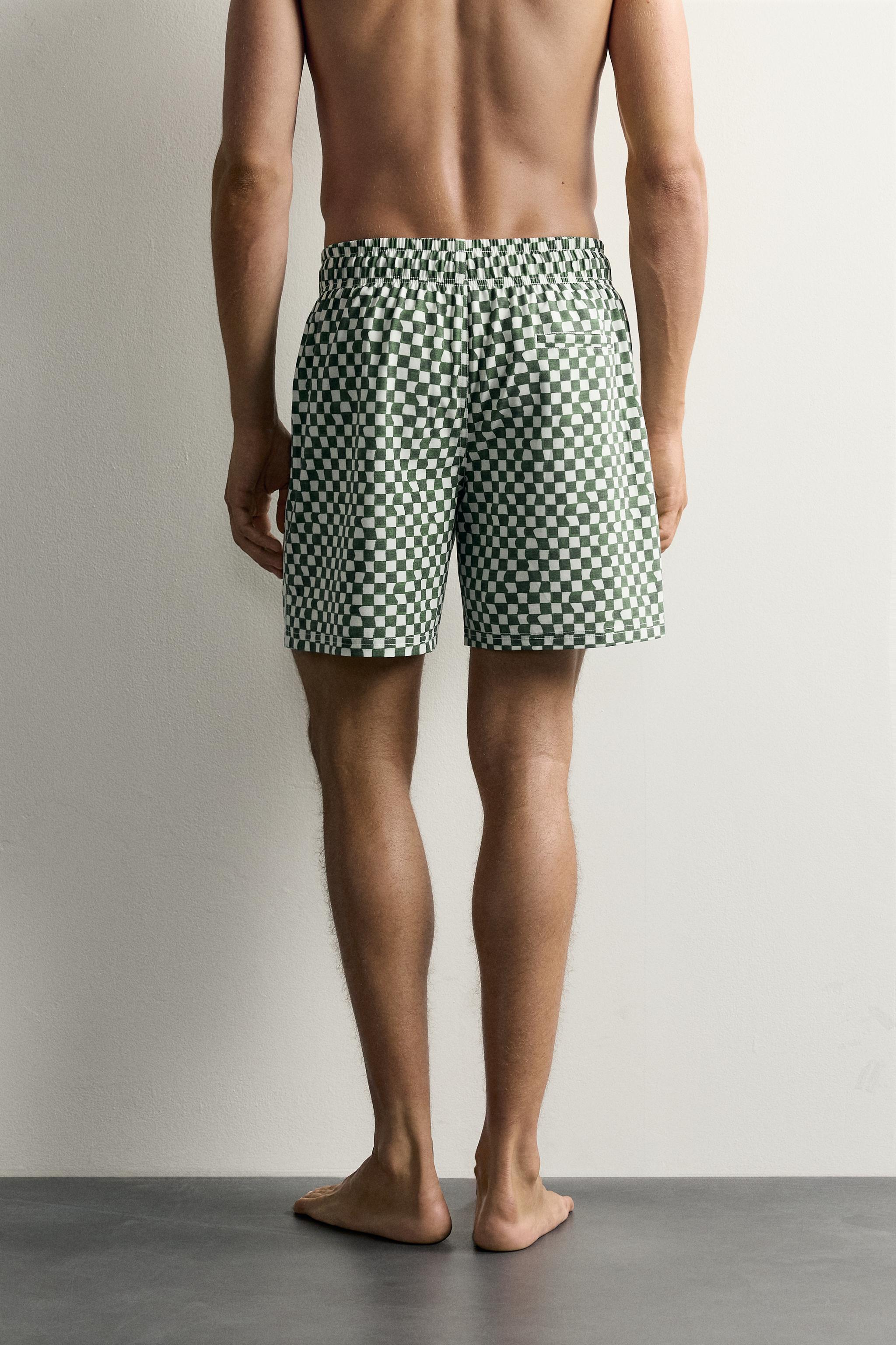 CHECKED LONG SWIM SHORTS